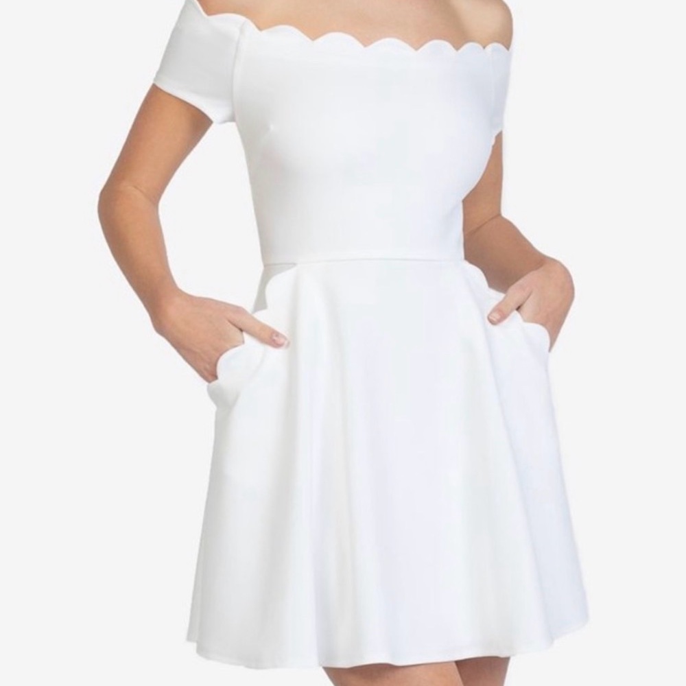 White Off the Shoulder Flare Dress